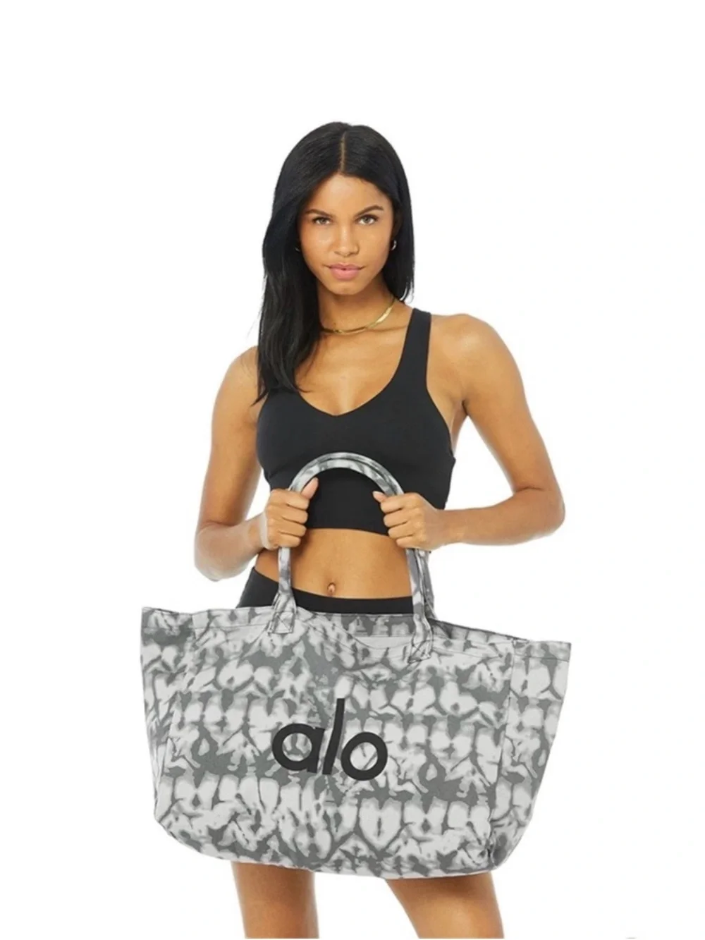 Alo Tie-Dye Canvas Tote Bag in Gray and Cream